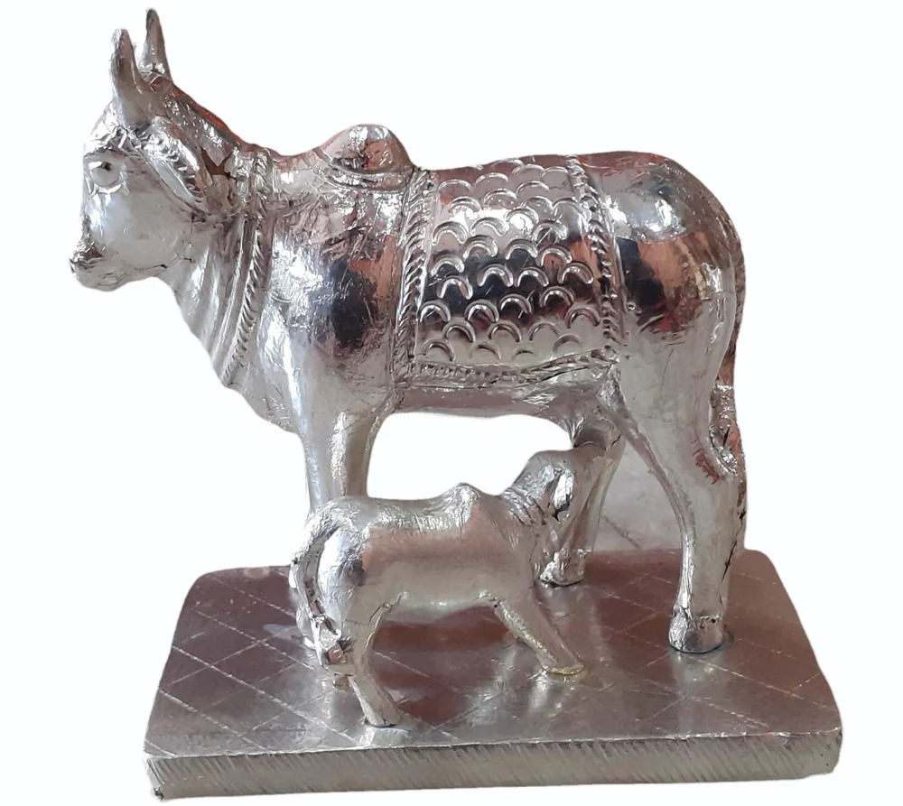 4 Inch Silver Plated Cow Statue - Yashoda Arts