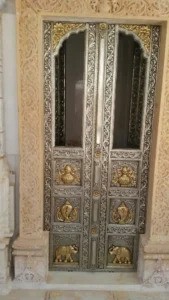 Exterior Silver Coated Wooden Pooja Room Door by Yashoda Arts