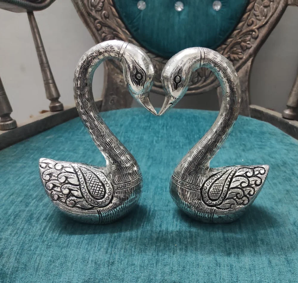 2 Piece Silver Swan Pair Statue - Yashoda Arts