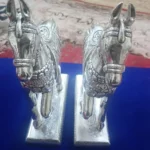 Silver Coated Wooden Horse Statue - Yashoda Arts